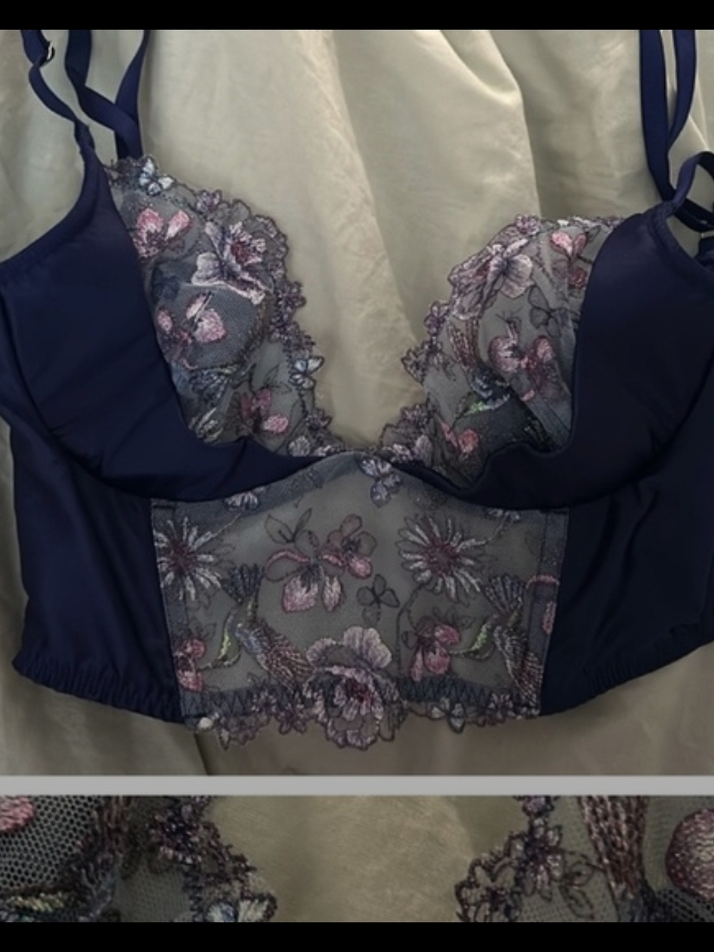 Victoria's Secret Navy Blue And Deep Purple Floral Lace Bra - Picture 3 of 4